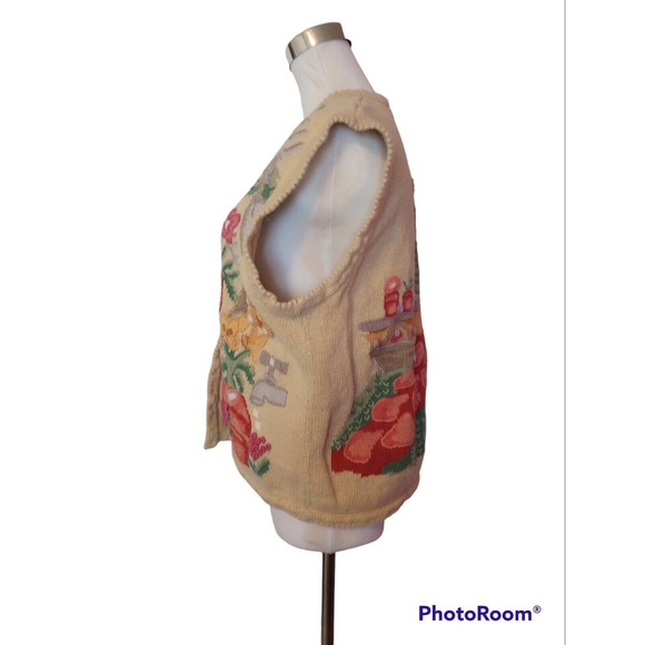 Lauren Hansen Summer Spring Garden Sweater Vest Medium Knit 90s Unique Grandma - Picture 2 of 11